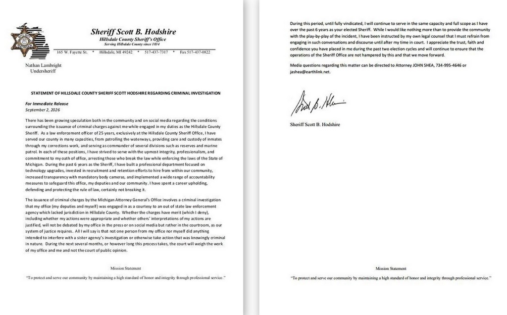 Hodshire Releases Statement Following Arraignment